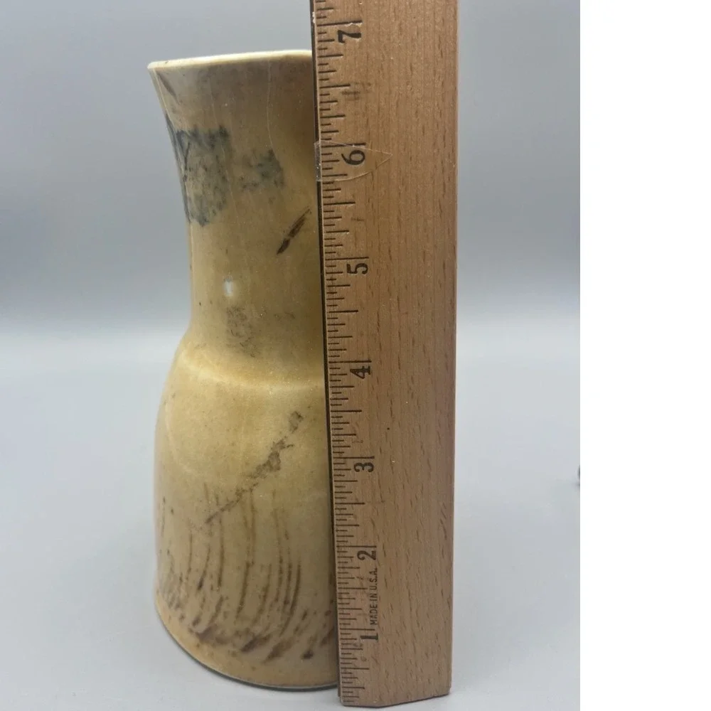 Vintage Studio Art Pottery Pitcher Carafe Signed 83 Handcrafted Rustic Farmhouse